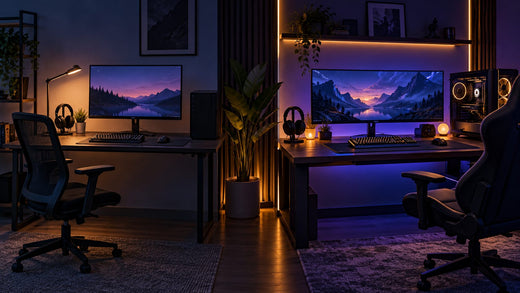 Simple and premium gaming setups shown side by side