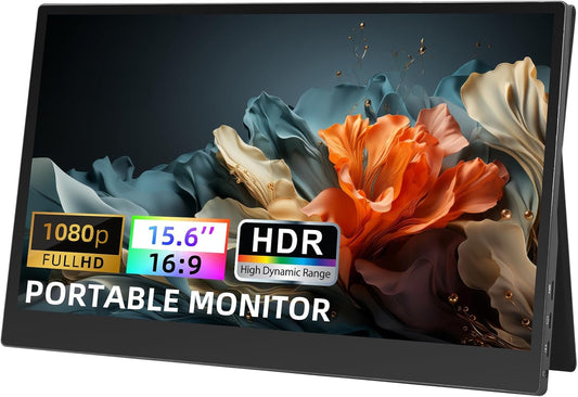 15,6" FHD 1920x1080 1080P IPS Tragbarer Gaming Monitor Zweites externes Display, USB Typ C Mini HDMI, eingebaute Dual-Lautsprecher, W Smart Cover für PS5 4 3 Laptops, Desktop, Smartphone
