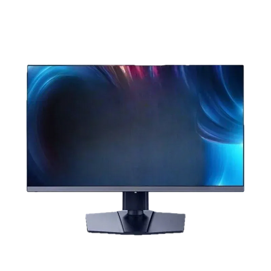 Monitor with a colorful abstract wallpaper on a white background