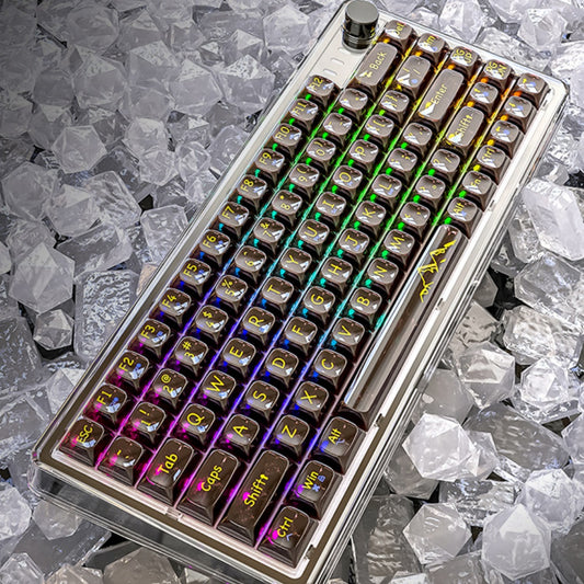 Mechanical keyboard with RGB lighting on a textured surface