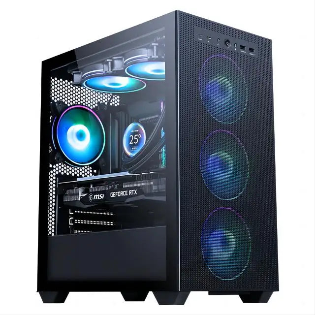 Computer case with RGB lighting on a white background