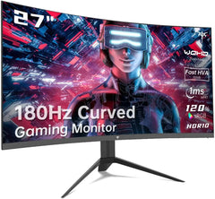 27 Inch Curved Gaming Monitor 1440P 180Hz 1ms FreeSync/G-Sync Compatible Ultrawide Vesa Mount HDR