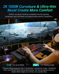 27 Inch Curved Gaming Monitor 1440P 180Hz 1ms FreeSync/G-Sync Compatible Ultrawide Vesa Mount HDR