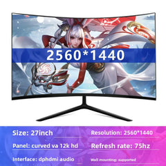 Curved Gaming Monitor Black 27–34 Inch 65–240Hz High Refresh LCD Computer Monitor 21:9 Ultrawide Dustproof Esports Display
