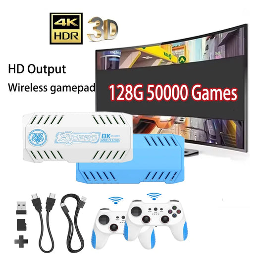 128G Game Stick X10 Pro 4K Video TV Spielkonsole Drahtlose Gamepads Videospiel 50000+ Klassische Arcade-Spiele HD Zwei-Spieler