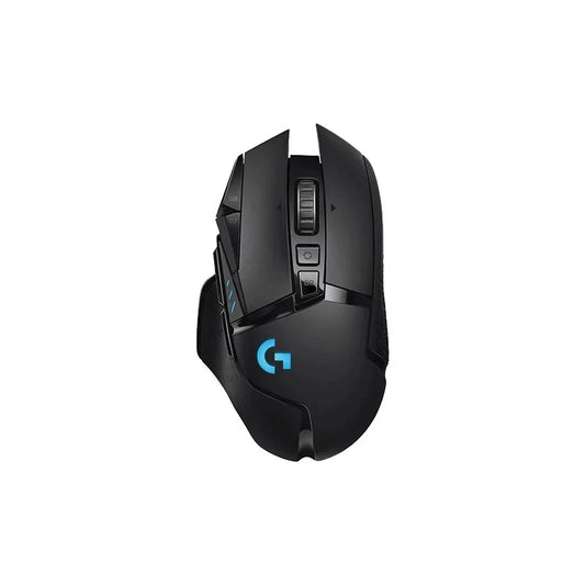 Black gaming mouse with a visible brand logo on a white background