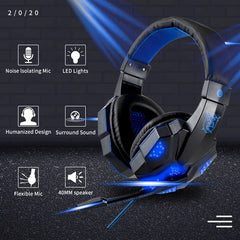 Gaming headset with LED lights on a dark background