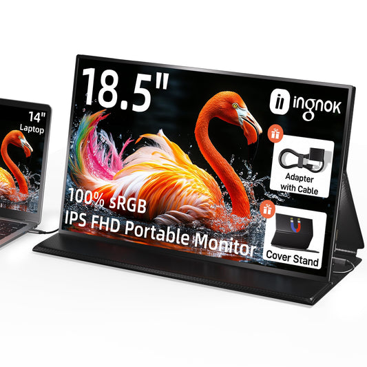 18,5 Zoll tragbarer Monitor 100% sRGB FHD Laptop Bildschirm Erweiterung USB C HDMI tragbarer Gaming Monitor mit Smart Cover & Lautsprechern externer Monitor für Laptop Mac PC