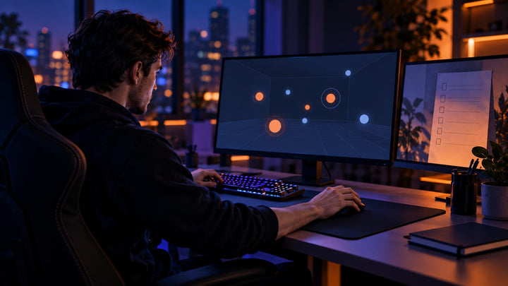 Player practising mouse aim at a gaming desk
