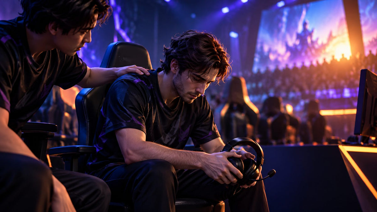 Player reflecting on a difficult match with a teammate