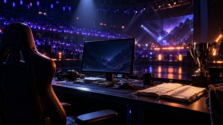 Well used esports training station and practice notebook