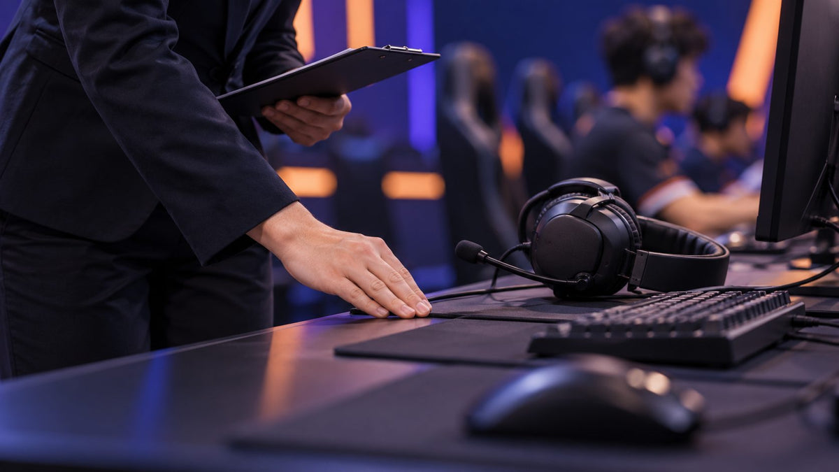 Tournament official checking a competition setup