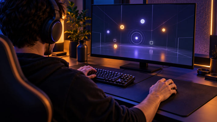 Player preparing reliable gaming mouse and keyboard for practice