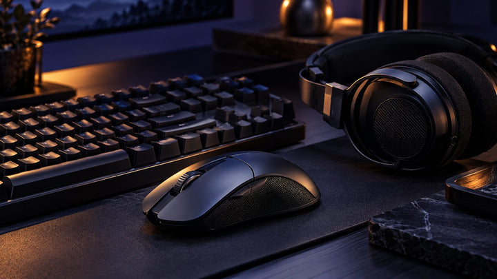 Gaming mouse, keyboard and headset showing material details