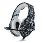Black and white camouflage gaming headset on a white background