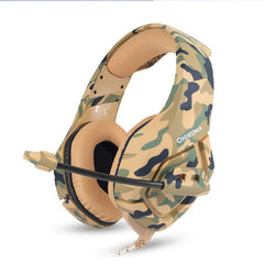 Camouflage-patterned headphones with 'ONIKUMA' branding on a white background