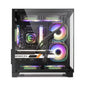 Computer case with RGB lighting and visible components on a white background