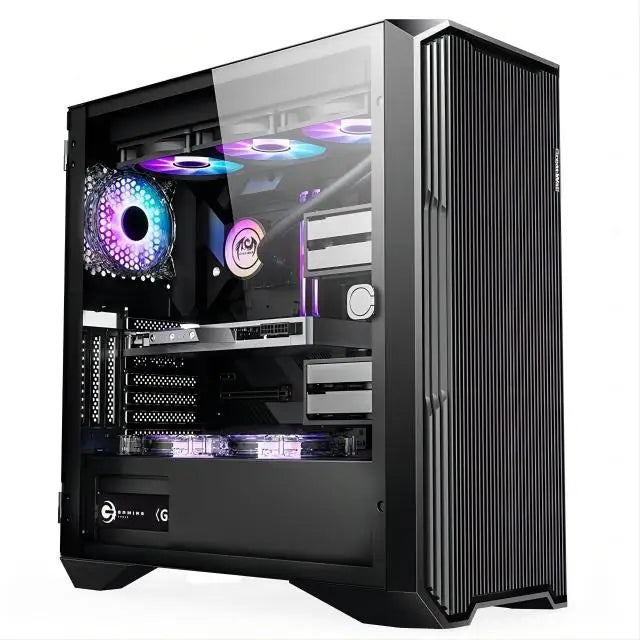 Computer case with RGB lighting on a white background