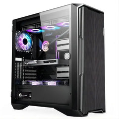 Computer case with RGB lighting on a white background