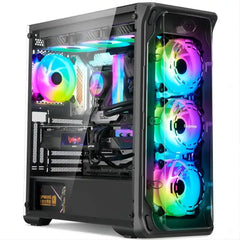 Computer case with RGB lighting on a white background