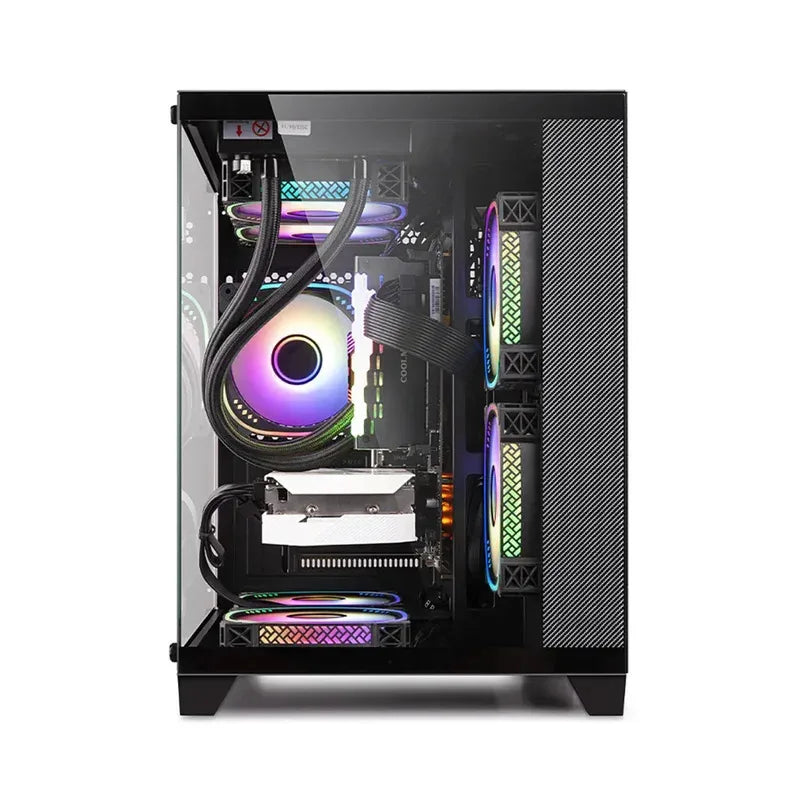Computer case with RGB lighting on a white background