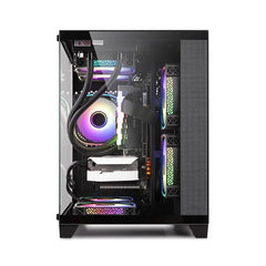 Computer case with RGB lighting on a white background
