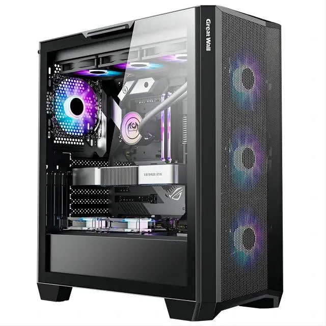 Gaming computer case with RGB lighting on a white background