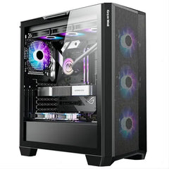 Gaming computer case with RGB lighting on a white background